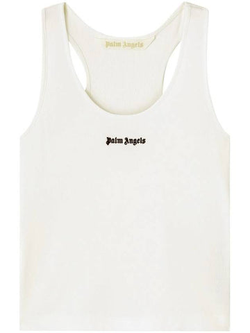 Palm Angels Classic Logo Rib Tank White Black - PALM ANGELS - BALAAN 1