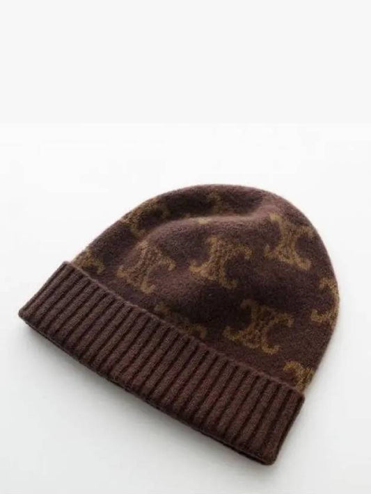 Triomphe Monogram Wool Cashmere Beanie Brown - CELINE - BALAAN 2