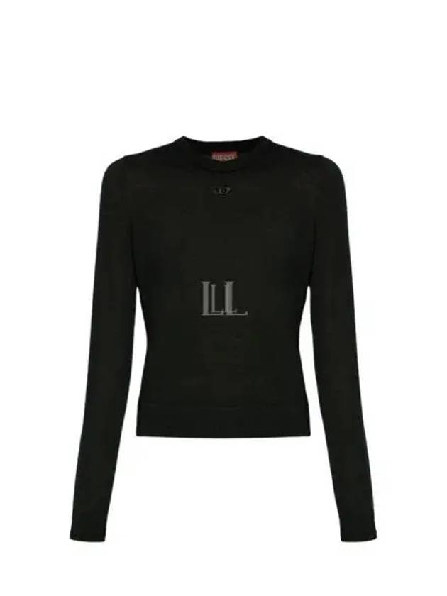 Women's Cut-Out Logo Jumper Wool Knit Top Black - DIESEL - BALAAN 2