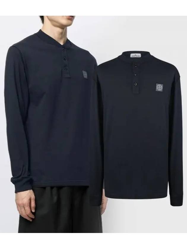 Logo Patch Button Long Sleeve T-Shirt Navy - STONE ISLAND - BALAAN 2