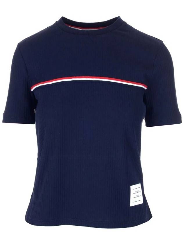 Women's High Twist Rip Stripe Short Sleeve T-Shirt Navy - THOM BROWNE - BALAAN 2