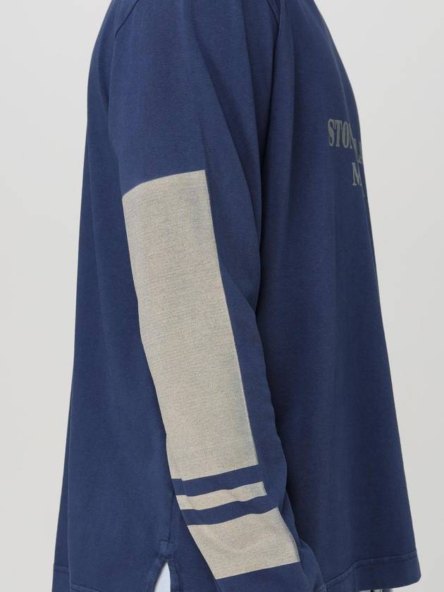 Logo Print Cotton Sweatshirt Blue - STONE ISLAND - BALAAN 6