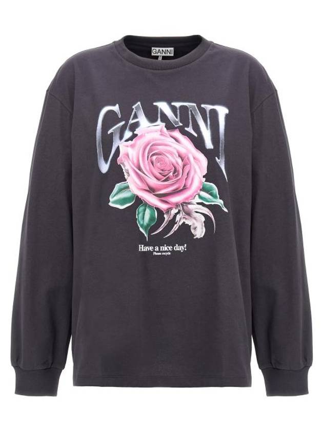 Future Heavy Rose Printed Long Sleeve T-Shirt Phantom - GANNI - BALAAN 1