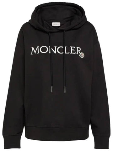 Logo Embroidery Hooded Sweatshirt Black Women T shirt 8G00016 89A1K 999 - MONCLER - BALAAN 1