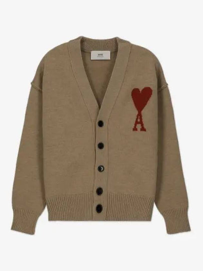 De Coeur Logo Wool Cardigan Camel - AMI - BALAAN 2