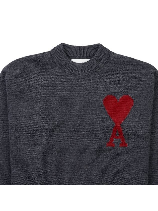 Intarsia Big Heart Logo Wool Knit Top Grey - AMI - BALAAN 4