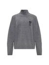 Logo Embroid Knit Turtleneck Grey - AMI - BALAAN 1