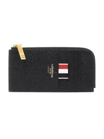 Stripe Zip Around Pebble Grain Leather Card Wallet Black - THOM BROWNE - BALAAN 2