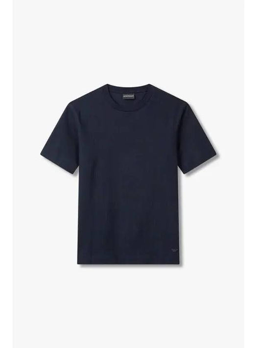 Men s Textured Cotton Easy T Shirt Navy - EMPORIO ARMANI - BALAAN 1