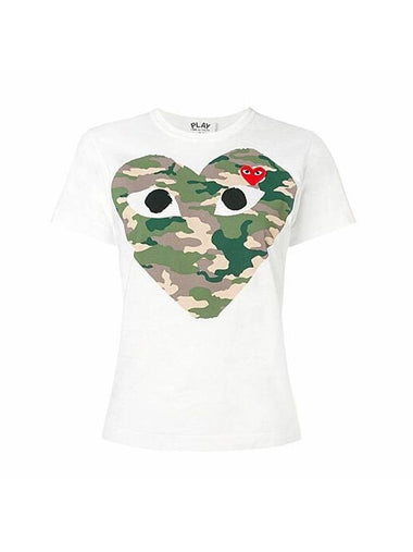 Women's Small Red Wappen Big Camo Heart Print Short Sleeve T-Shirt P1 T241 1 White - COMME DES GARCONS PLAY - BALAAN 1