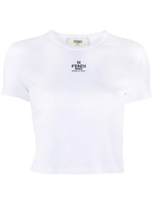 logo cotton crop short sleeve t-shirt white - FENDI - BALAAN 1