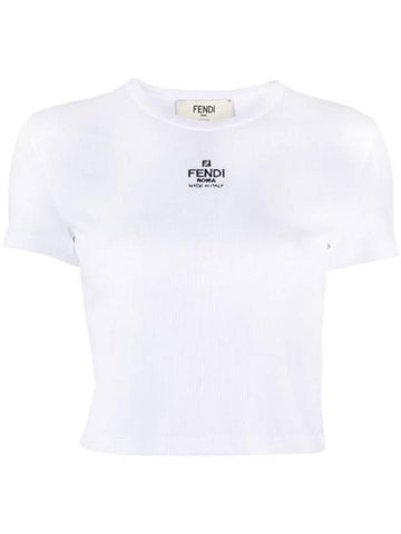 Logo Cotton Crop Short Sleeve T-Shirt White - FENDI - BALAAN 1