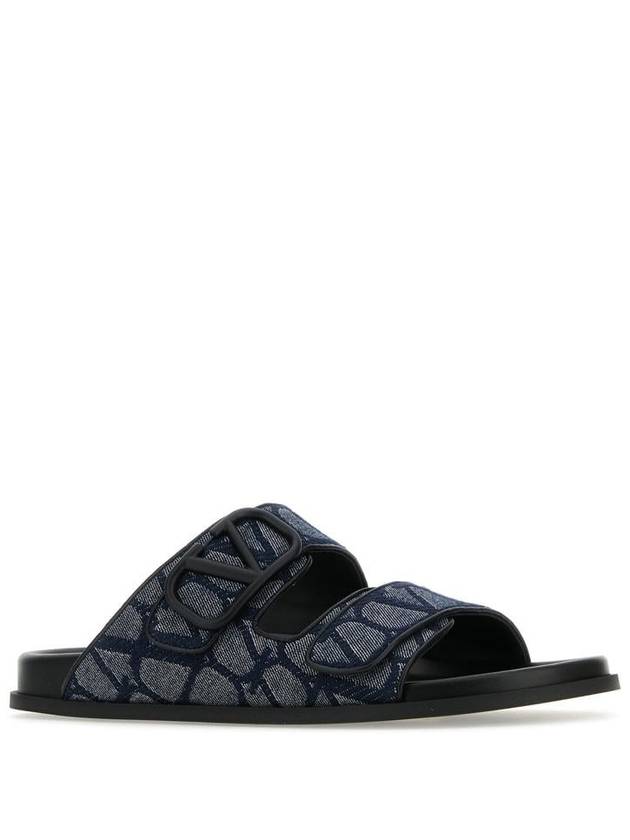 V logo buckle signature denim slippers blue - VALENTINO - BALAAN 3