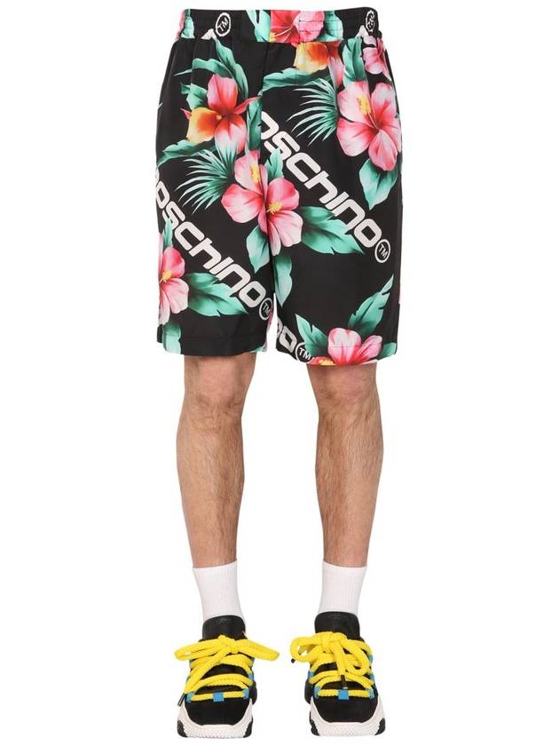 Men's Hibiscus Print Shorts Black - MOSCHINO - BALAAN 2