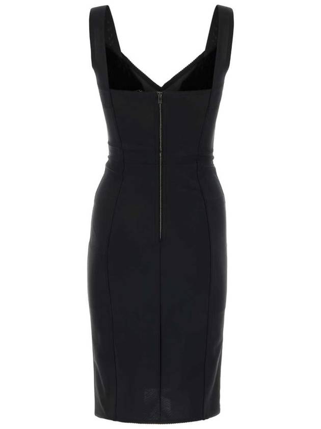 Dolce & Gabbana Bustier Lace Insert Silk Midi Dress Black - DOLCE&GABBANA - BALAAN 3