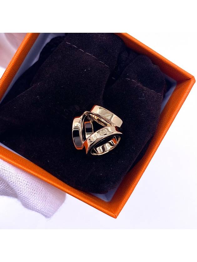 Women s Mini Trio Twirling Scarf Ring Gold H603653S - HERMES - BALAAN 4