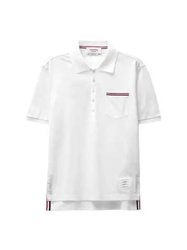 Collar T shirt Interlock Pique Short Sleeve White Light Gray - THOM BROWNE - BALAAN 1