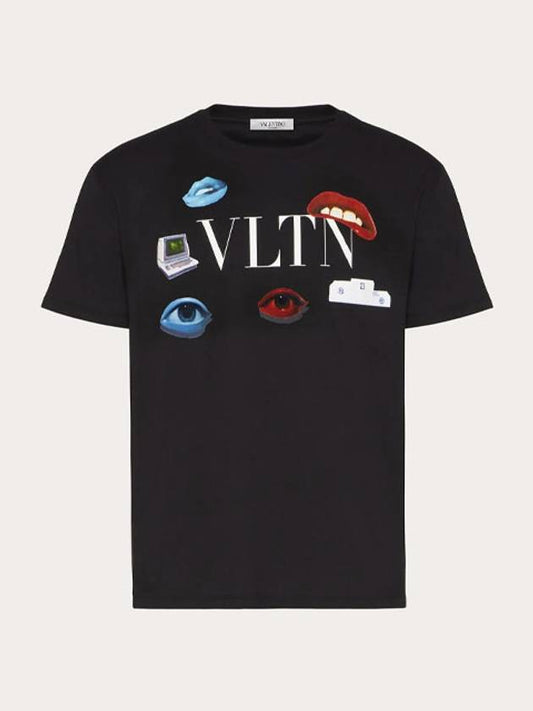 VLTN logo ribbed short sleeve t-shirt black - VALENTINO - BALAAN.