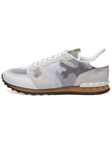 Mesh Fabric Camouflage Rockrunner Low-Top Sneakers White - VALENTINO - BALAAN 1