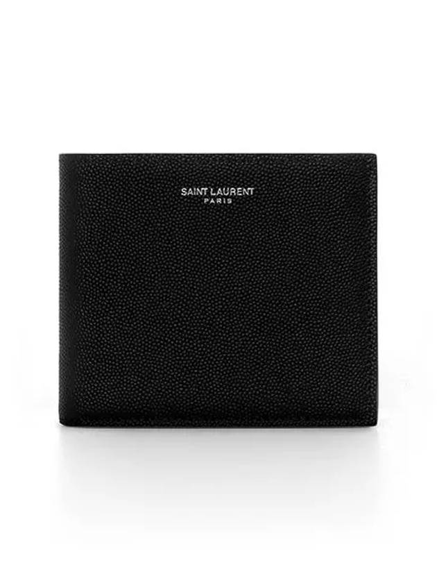 Classic Logo Textured Leather Half Wallet Black - SAINT LAURENT - BALAAN 3