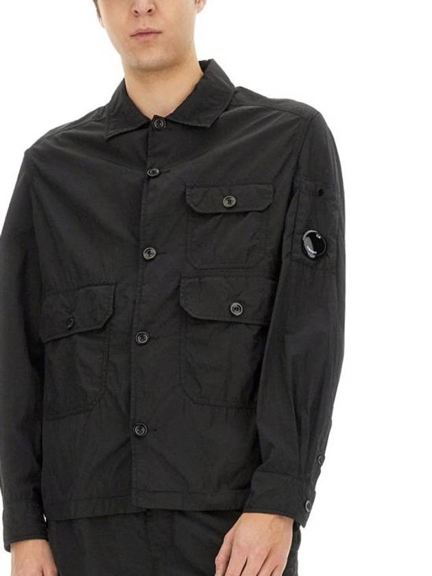 Chrome R Full Button Over Long Sleeve Shirt Black - CP COMPANY - BALAAN 5