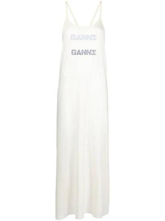 Logo Mesh Slip Long Dress White - GANNI - BALAAN 1