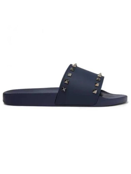 Rockstud Slippers Navy - VALENTINO - BALAAN 2