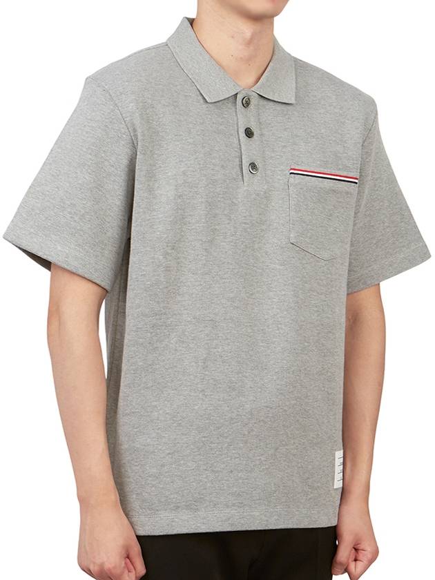 RWB Pocket Interlock Cotton Short Sleeve Polo Shirt Grey - THOM BROWNE - BALAAN 6