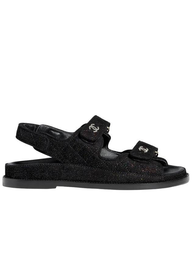 CC Logo Velcro Suede Kidskin Sandals Black - CHANEL - BALAAN.