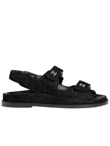 CC Logo Velcro Suede Kidskin Sandals Black - CHANEL - BALAAN 1