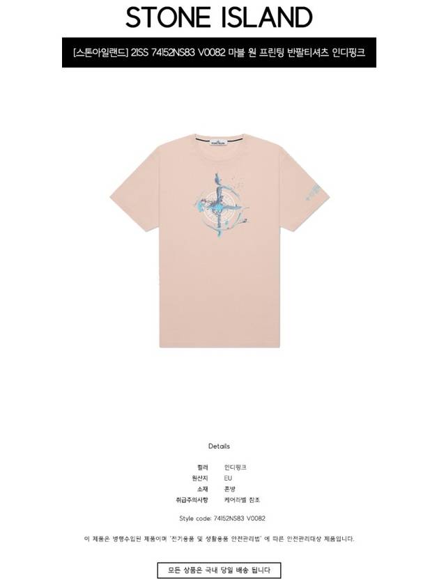 Marble One Logo Print Short Sleeve T-Shirt Pink - STONE ISLAND - BALAAN 3