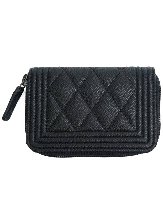 Boy Vintage Silver Hardware Quilted Caviar Zipper Card Wallet Black - CHANEL - BALAAN.