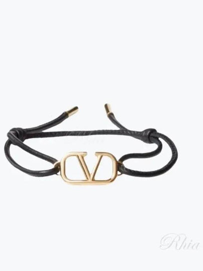 Garavani V Logo Signature Leather Bracelet Black - VALENTINO - BALAAN 2