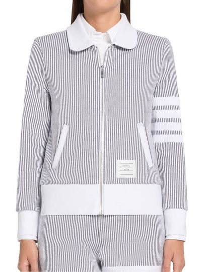 Women's Seersucker Loopback 4-Bar Zip-Up Jacket Light Gray - THOM BROWNE - BALAAN 2