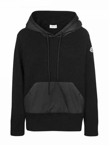 Arm Logo Patch String Nylon Knit Mix Overhood Black Women s Hoodie 233371 - MONCLER - BALAAN 1