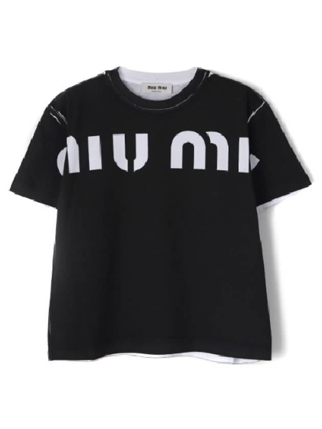 Logo Print Cotton Short Sleeve T-Shirt Black - MIU MIU - BALAAN 2