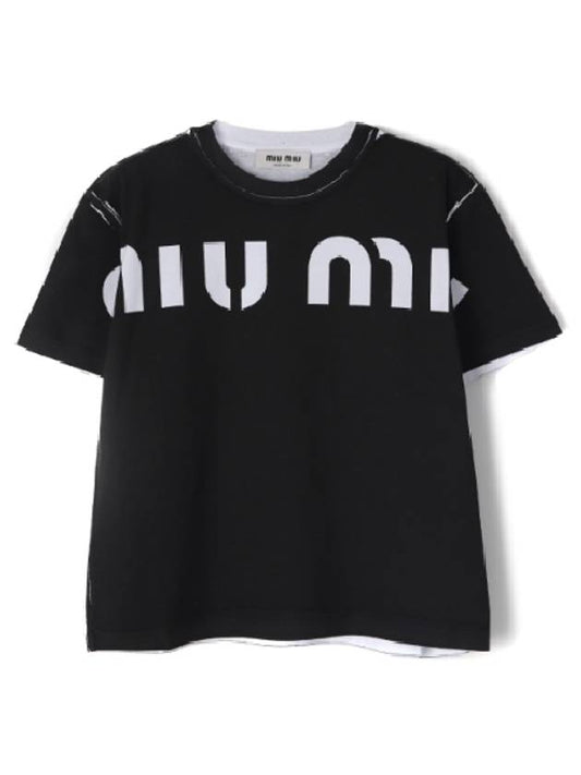 Logo Print Cotton Short Sleeve T-Shirt Black - MIU MIU - BALAAN 2