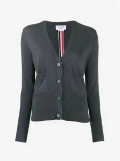 Silk Cotton Blend Relaxed V-Neck Cardigan Dark Grey - THOM BROWNE - BALAAN 2