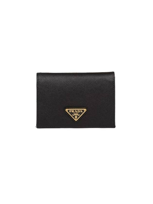 Small Saffiano Triangle Logo Wallet Black - PRADA - BALAAN 1