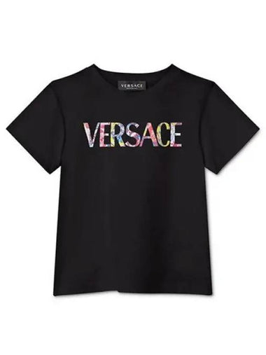 Versace 1000052 1A04818 Kids Barocco Logo Short Sleeve T Shirt Black White 1337640 - VERSACE - BALAAN 1