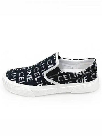 Logo Print Canvas Elliot Slip On Sneakers Black Optic White Men s Shoes 270448 - CELINE - BALAAN 1