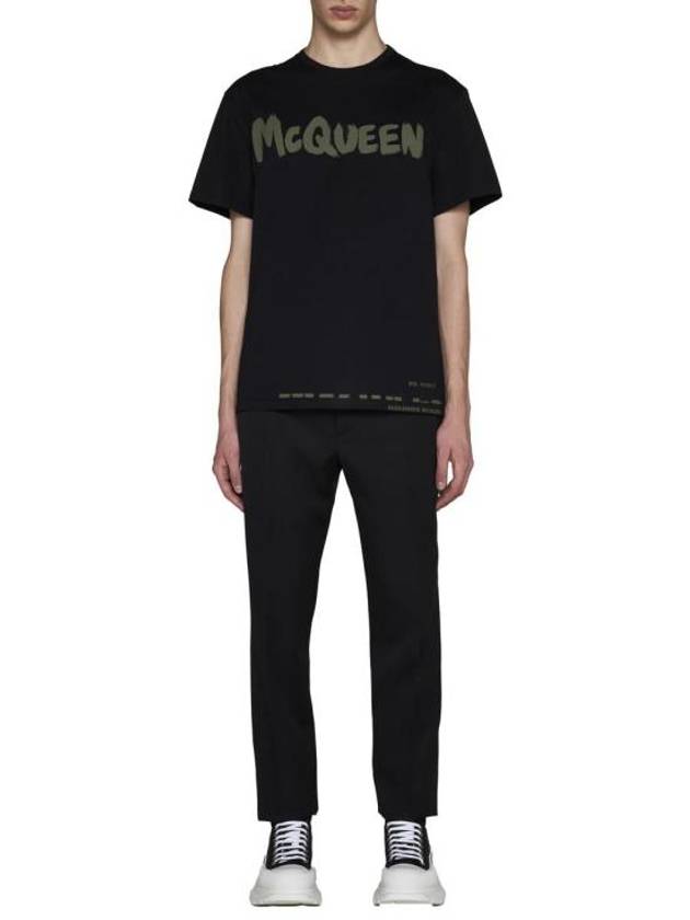 Men's Graffiti Logo Short Sleeve T-Shirt Black - ALEXANDER MCQUEEN - BALAAN 3