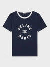 Flocking Logo Cotton Short Sleeve T-Shirt Navy - CELINE - BALAAN 2