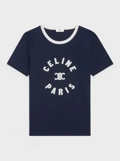 Flocking Logo Cotton Short Sleeve T-Shirt Navy - CELINE - BALAAN 2