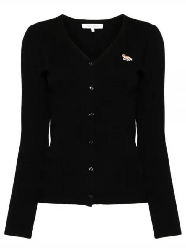 Baby Fox Patch Fine Ribbed Cardigan Black - MAISON KITSUNE - BALAAN 2