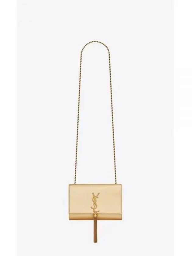 YSL Crossbag Metallic Leather Kate Small Tassel Bag Gold 474366AAAKT8030 - SAINT LAURENT - BALAAN 1