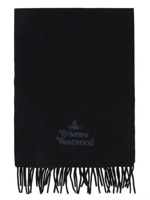 Logo Wool Fringe Muffler Anthracite Black - VIVIENNE WESTWOOD - BALAAN 4