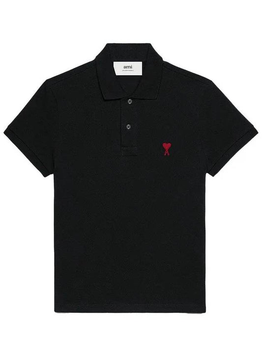Heart Logo Polo Shirt Black - AMI - BALAAN 2