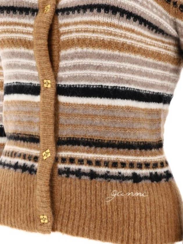 Striped Soft Wool Knit Cardigan Brown - GANNI - BALAAN 4