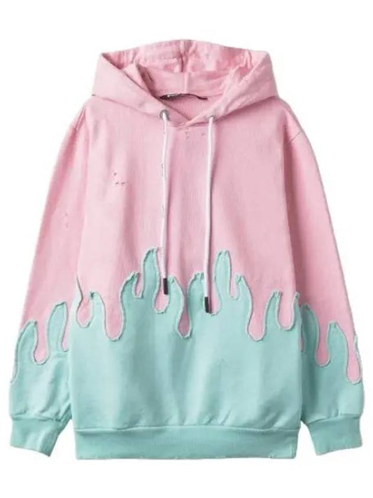 Layered Flame Vintage Hooded Pink Sky Blue T Shirt Hoodie - PALM ANGELS - BALAAN 1